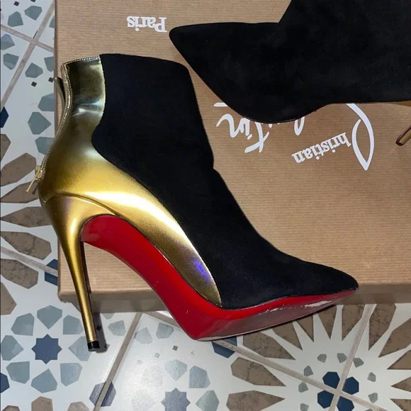 Black and Gold Louboutins Ankle Boots - Picture 3 of 15